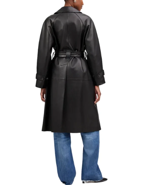 Stylish Full-Length Black Trench Coat Women Back