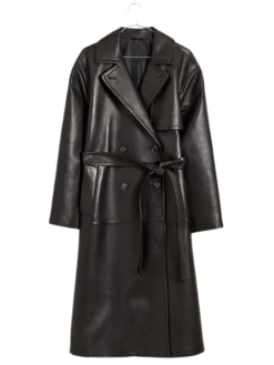Stylish Full Length Black Trench Coat Women Front