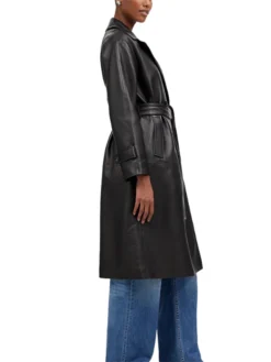 Stylish Full Length Black Trench Coat Women Side