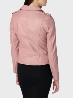 Stylish Pink Women’s Biker Leather Jacket Back