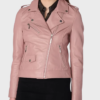 Stylish Pink Women’s Biker Leather Jacket Front