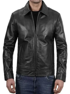 Thomas Men Black Casual Leather Jacket Closure