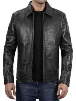 Thomas Men Black Casual Leather Jacket Main