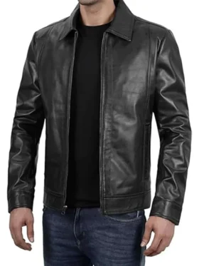 Thomas Men Black Casual Leather Jacket Right