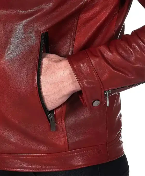 Thomas Men’s Red Sheep Leather Biker Jacket Pockets