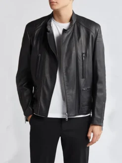Tom Asymmetric Zip Up Black Leather Jacket 1