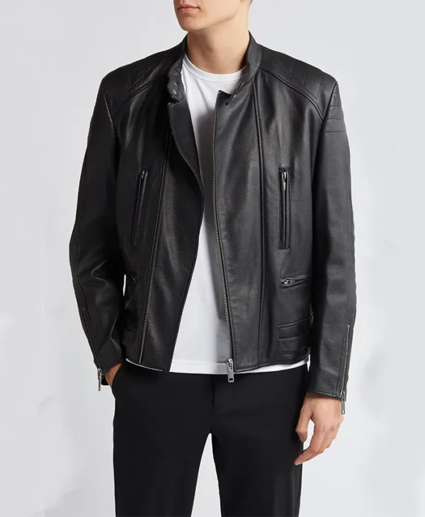 Tom Asymmetric Zip Up Black Leather Jacket 1