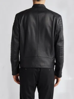Tom Asymmetric Zip Up Black Leather Jacket Back