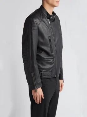 Tom Asymmetric Zip Up Black Leather Jacket Side
