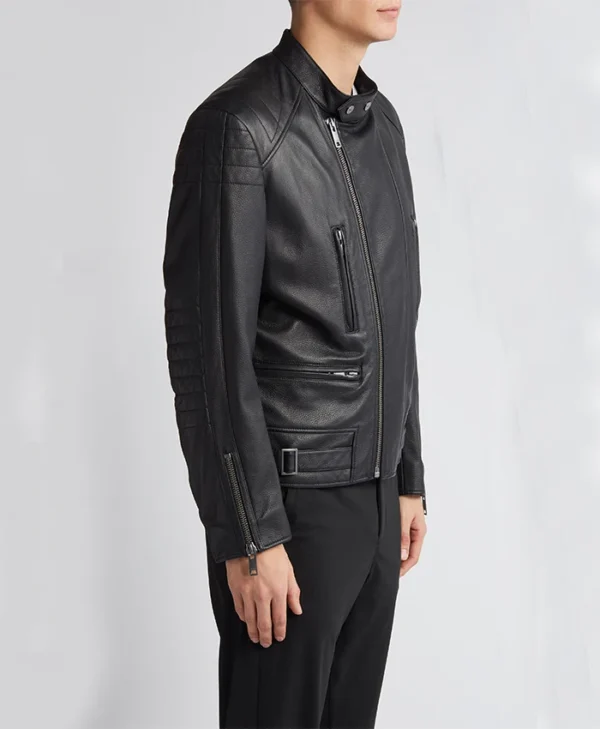 Tom Asymmetric Zip Up Black Leather Jacket Side