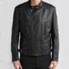 Tom Asymmetric Zip Up Black Leather Jacket Zipper