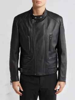 Tom Asymmetric Zip Up Black Leather Jacket Zipper