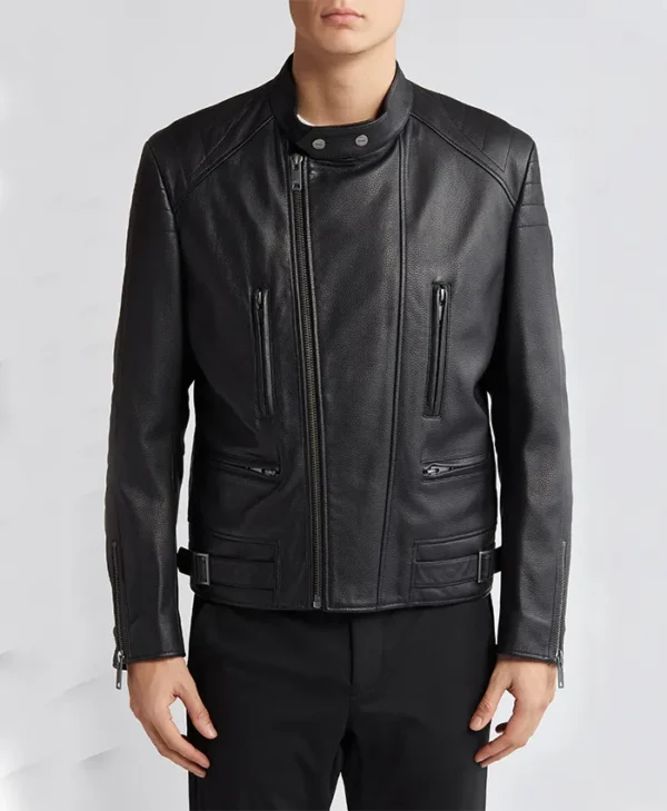 Tom Asymmetric Zip Up Black Leather Jacket Zipper