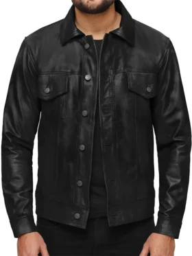 Tommy Mens Trucker Leather Jacket Mens