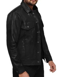 Tommy Mens Trucker Leather Jacket Mens Side