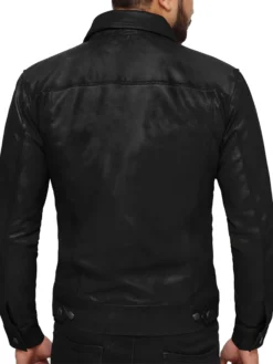 Tommy Mens Trucker Leather Jacket mens Back