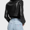 Trendy Black Cropped Leather Biker Jacket Womens back