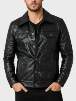 Trucker Leather Jacket Front