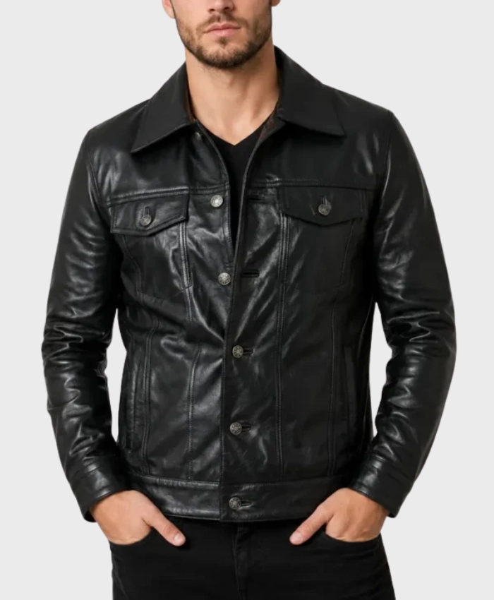 Trucker Leather Jacket Front
