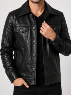 Trucker Leather Jacket Front