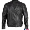 Women Black Leather Biker Style Quilted Jacket front view
