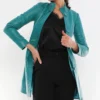 Womens Alisa Turquoise Blue Leather Trench Coat Main