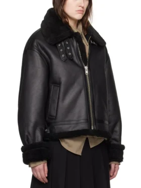 Womens B3 RAF Belted Flight Shearling Jacket Zipper