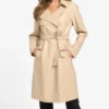 Womens Beige Leather Trench Coat Main