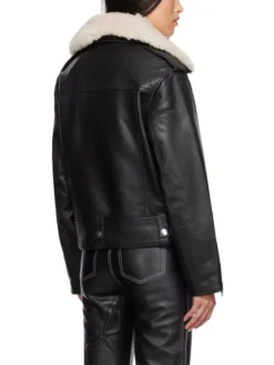 Womens Biker Black Leather Jacket With Fur Back