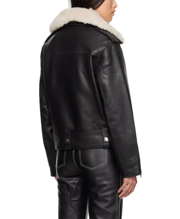 Women’s Biker Black Leather Jacket With Fur Back