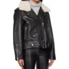 Women’s Biker Black Leather Jacket With Fur Side