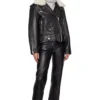 Women’s Biker Black Leather Jacket With Fur Stand