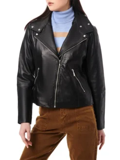 Womens Black Asymmetrical Biker Leather Jacket Main