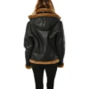 Womens Black B3 Hooded Leather Bomber Jacket Back