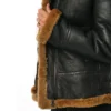 Womens Black B3 Hooded Leather Bomber Jacket Cuffs