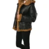 Womens Black B3 Hooded Leather Bomber Jacket Side