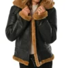 Womens Black B3 Hooded Leather Bomber Jacket Style