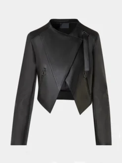 Womens Black Lambskin Biker Style Jacket 2