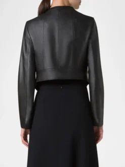 Womens Black Lambskin Biker Style Jacket Back