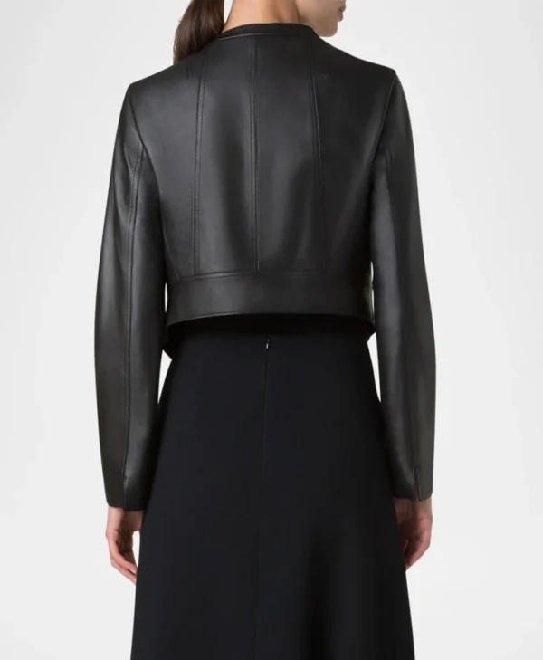 Womens Black Lambskin Biker Style Jacket Back