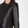 Womens Black Lambskin Biker Style Jacket Belt