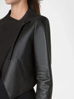 Womens Black Lambskin Biker Style Jacket Belt