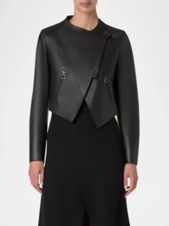 Womens Black Lambskin Biker Style Jacket Main