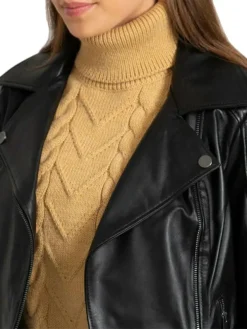Womens Black Leather Biker Jacket Collar