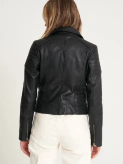 Womens Black Leather Motorcycle Jacket Back