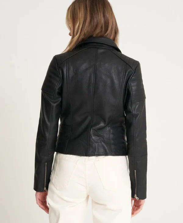 Womens Black Leather Motorcycle Jacket Back