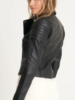 Womens Black Leather Motorcycle Jacket Hair