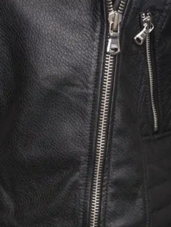 Womens Black Leather Motorcycle Jacket Zipper