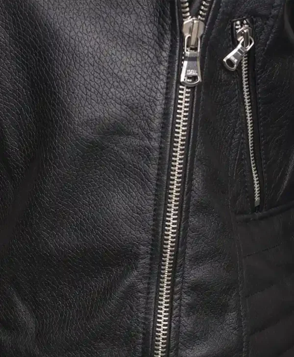 Womens Black Leather Motorcycle Jacket Zipper