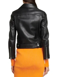 Womens Black Moto Jacket With ASY Collar Back